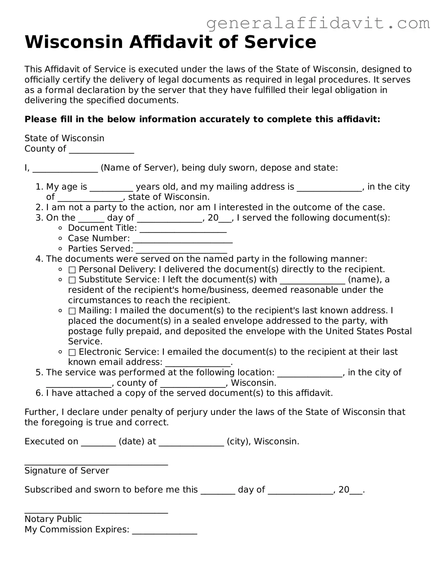 Attorney-Verified Wisconsin Affidavit of Service Template