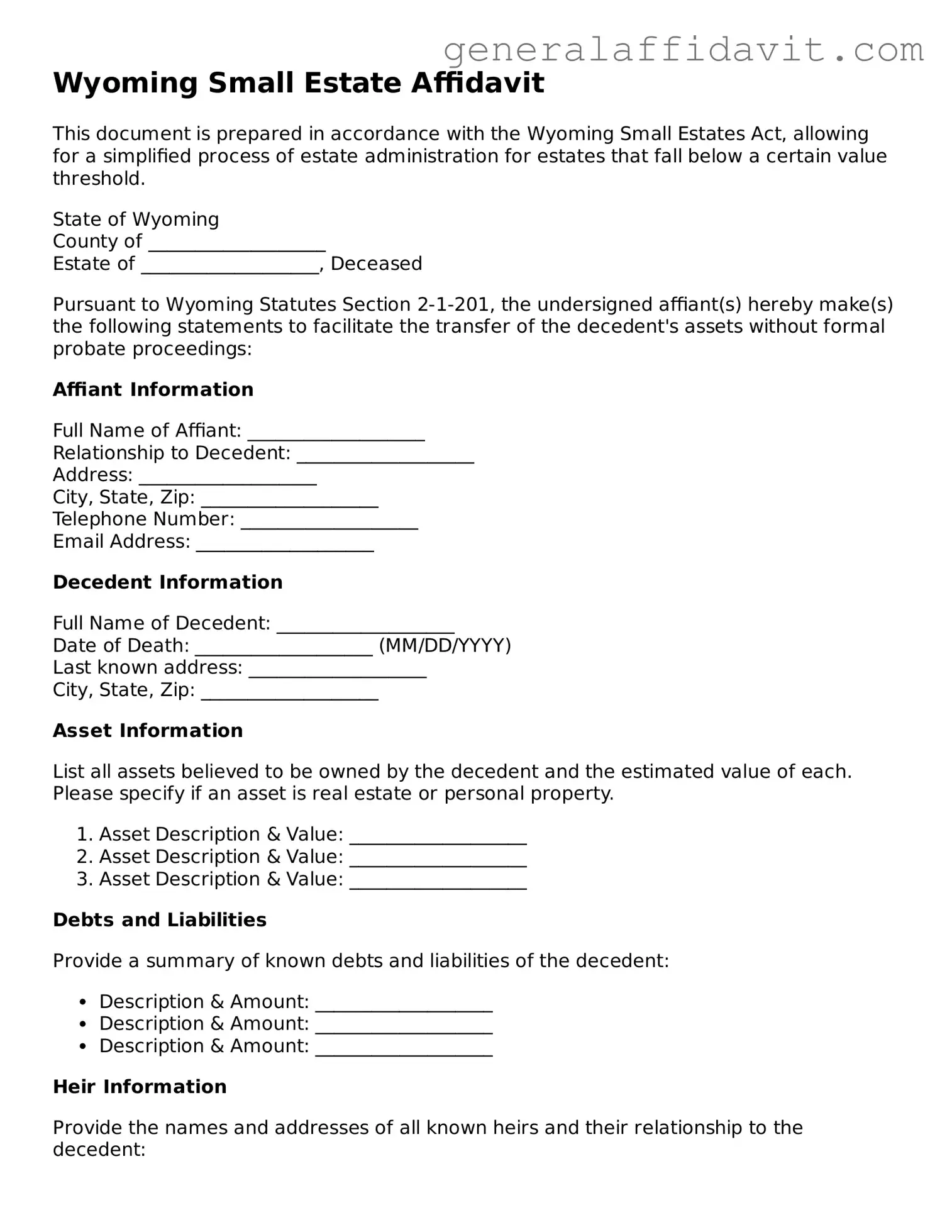 Attorney-Verified Wyoming Small Estate Affidavit Template